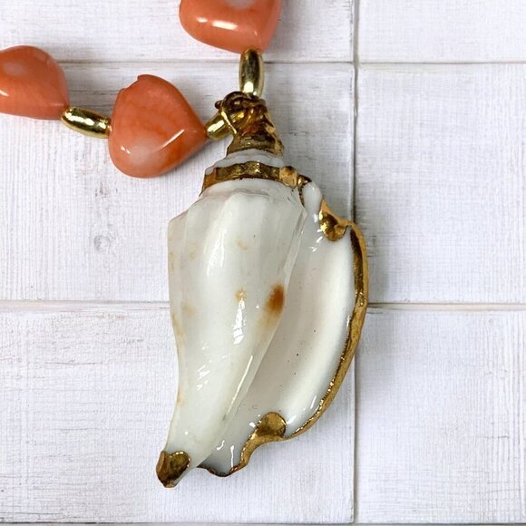 Vintage Seed Pearl Necklace & Shell Pendant Gold & Quartz Beads White Pink Gold - Picture 5 of 5